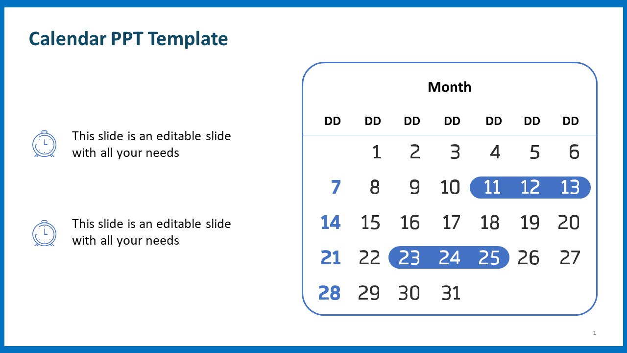 Editable Calendar PPT Template Slide DesignTwo Node